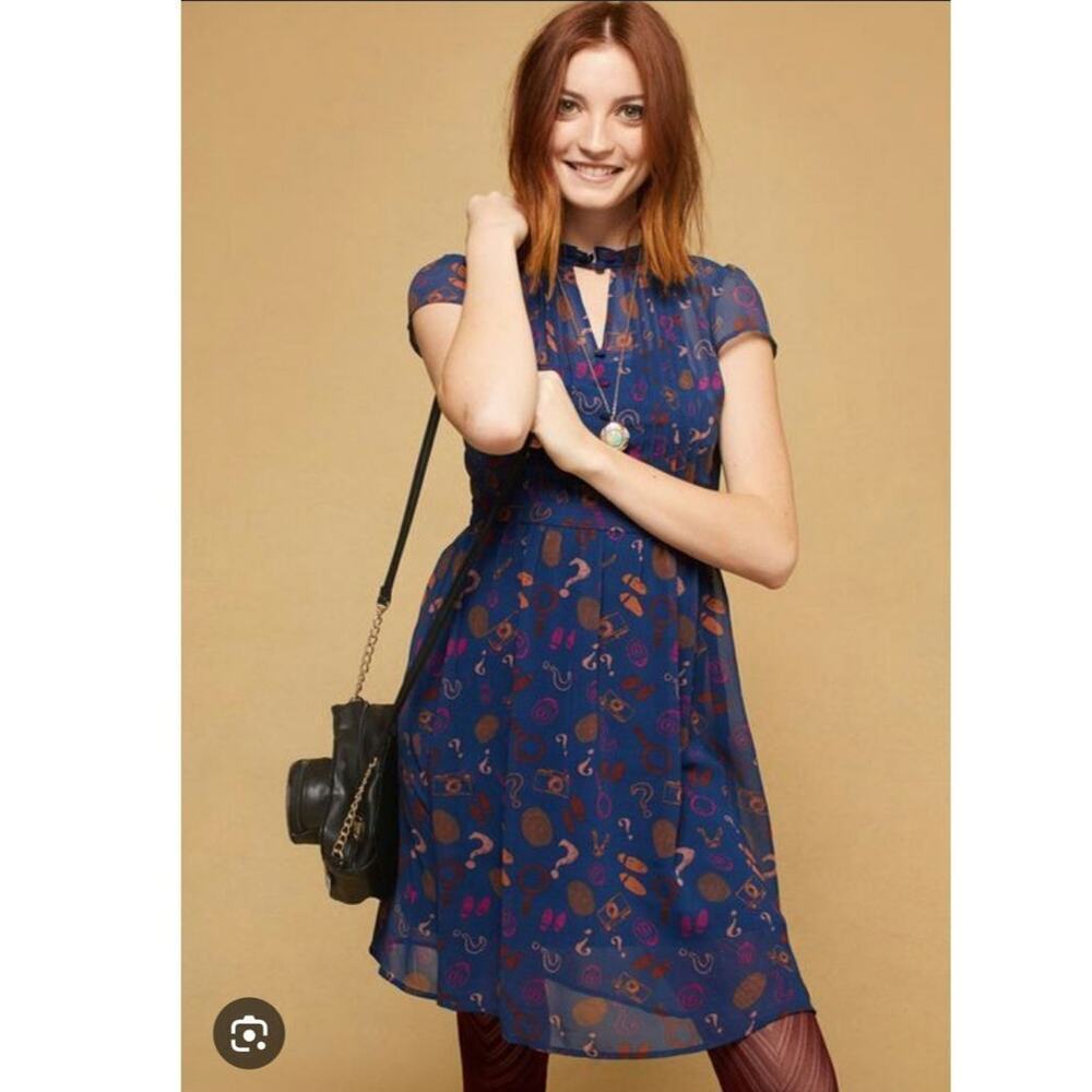 Modcloth OH Say Can‎ You Museum Blue Dress Size: M